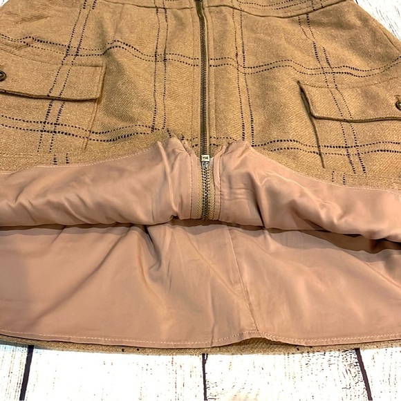 Madewell Zip-Front Wool Blend Mini Skirt Windowpane print Tan Size 8 Pockets - Picture 7 of 13
